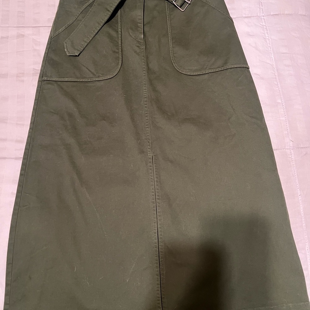 LOFT Forest Green Belted Midi Skirt - Picture 2 of 3